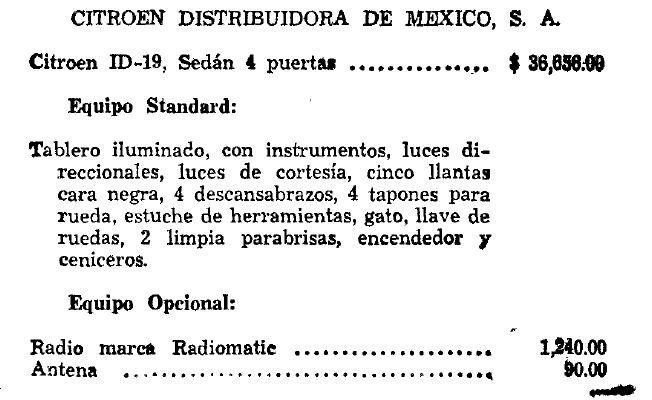 Extrait du journal officiel de 1961 : prix fixes des Citroën ID